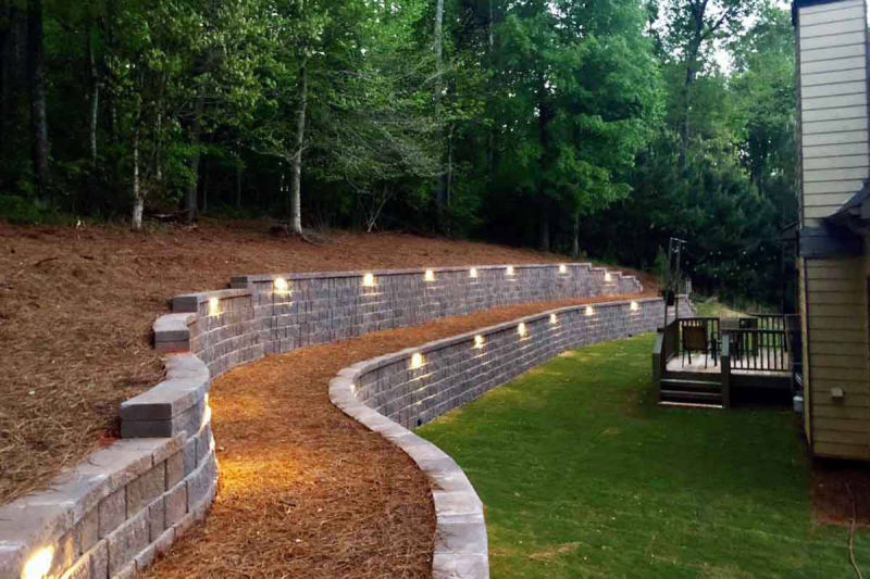 Retaining Wall With Lights | Woodstock Georgia