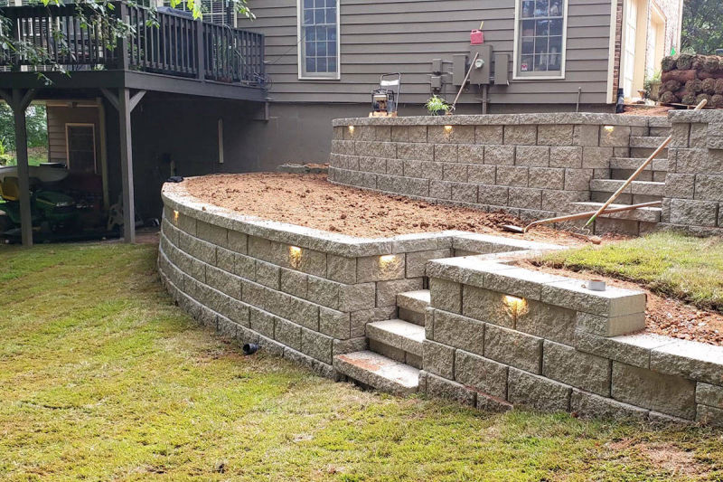 Retaining Wall With Lights | Kennesaw Georgia