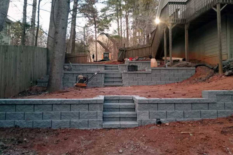 Double Retaining Wall and Stairs | Woodstock Georgia